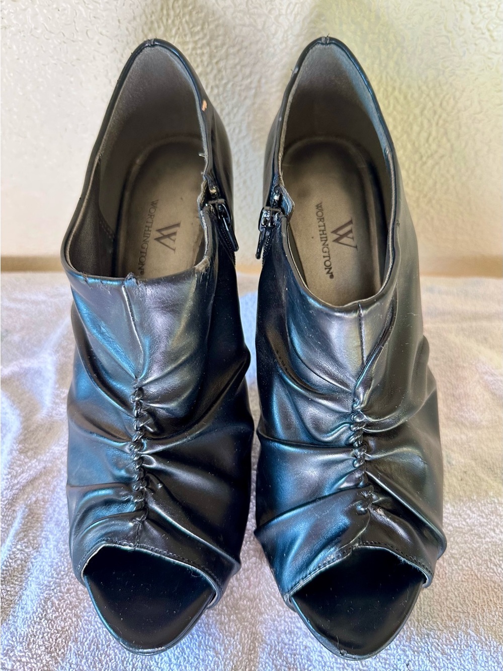 Worthington Black Ruched Peep-Toe Heel Booties